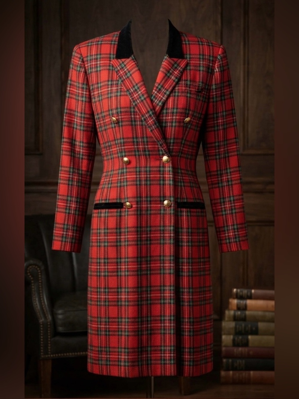 VINTAGE J.G. Hook Red Plaid Long Jacket/Coat (6)